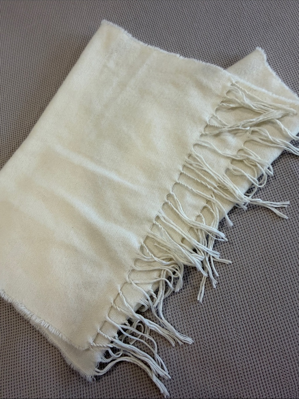 Steve Madden Cream Fringe Knit Throw
